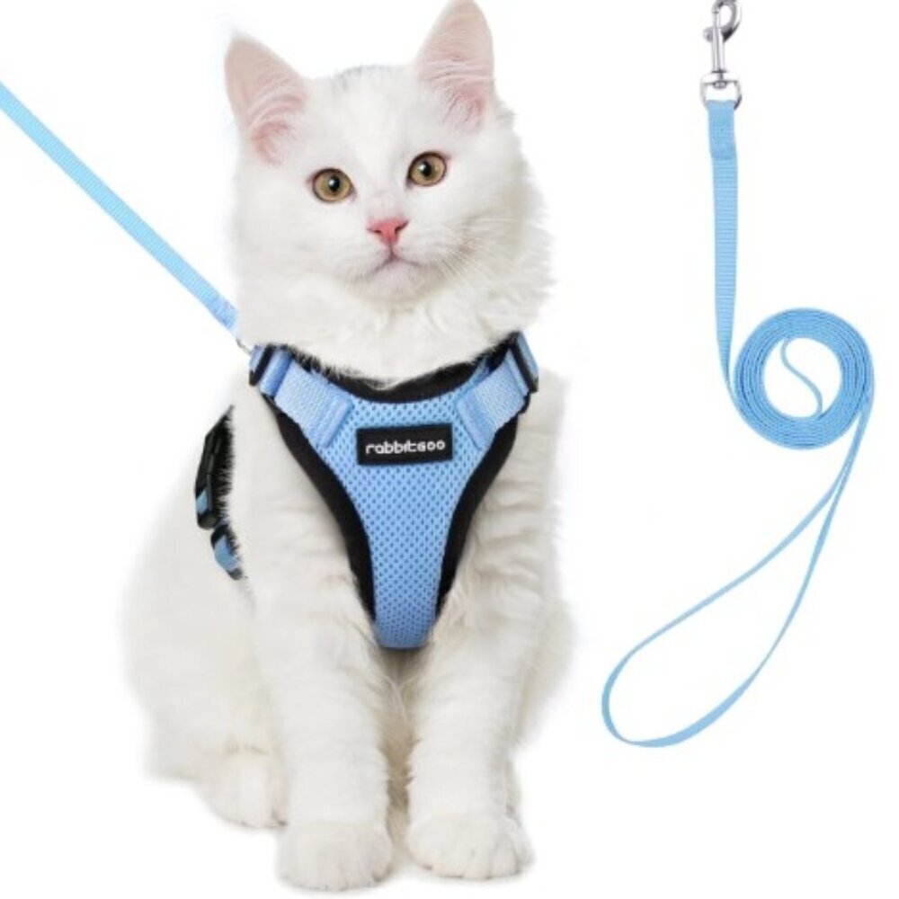 CAT HARNESS AND LEASH SET ADJUSTABLE BLUE MEDIUM
